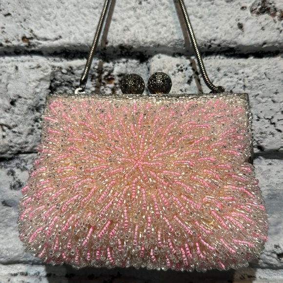 Vintage Micro Glass Beaded Pink Starburst Purse - Picture 2 of 14